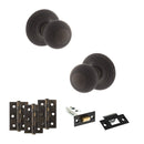 Old English Ripon Door Knob Pack (Latch Set - 4" HD Latch, 3" Fire Rated Hinges x3) - Urban Dark Bronze