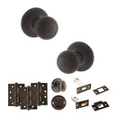 Old English Ripon Door Knob Pack (Bathroom Set - 4" Deadbolt, 4" Fire Rated Hinges x3) - Urban Dark Bronze