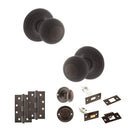 Old English Ripon Door Knob Pack (Bathroom Set - 3" Deadbolt, 4" Slim Knuckle Hinges x2) - Urban Dark Bronze