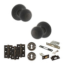 Old English Ripon Door Knob Pack (Lock Set - 3" Latch & Deadlock, 3" Fire Rated Hinges x3) - Urban Dark Bronze