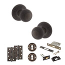 Old English Ripon Door Knob Pack (Lock Set - 3" Latch & Deadlock, 4" Slim Knuckle Hinges x2) - Urban Dark Bronze