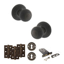 Old English Ripon Door Knob Pack (Lock Set - Horizontal Sashlock, 3" Fire Rated Hinges x3) - Urban Dark Bronze