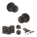Old English Ripon Door Knob Pack (Lock Set - Horizontal Bathlock, 3" Fire Rated Hinges x3) - Urban Dark Bronze
