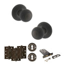 Old English Ripon Door Knob Pack (Lock Set - Horizontal Sashlock, 4" Fire Rated Hinges x3) - Urban Dark Bronze