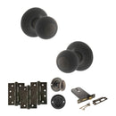 Old English Ripon Door Knob Pack (Lock Set - Horizontal Bathlock, 4" Fire Rated Hinges x3) - Urban Dark Bronze