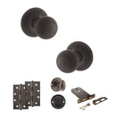 Old English Ripon Door Knob Pack (Lock Set - Horizontal Bathlock, 4" Slim Knuckle Hinges x2) - Urban Dark Bronze