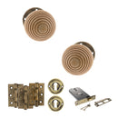 Old English Bridlington Door Knob Pack (Lock Set - Horizontal Sashlock, 3" Fire Rated Hinges x3) - Antique Brass