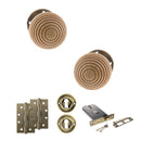 Old English Bridlington Door Knob Pack (Lock Set - Horizontal Sashlock, 4" Slim Knuckle Hinges x2) - Antique Brass