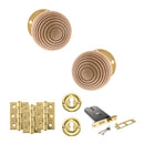 Old English Bridlington Door Knob Pack (Lock Set - Horizontal Sashlock, 3" Fire Rated Hinges x3) - Polished Brass