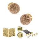 Old English Bridlington Door Knob Pack (Lock Set - Horizontal Bathlock, 3" Fire Rated Hinges x3) - Polished Brass
