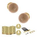 Old English Bridlington Door Knob Pack (Lock Set - Horizontal Sashlock, 4" Fire Rated Hinges x3) - Polished Brass