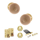 Old English Bridlington Door Knob Pack (Lock Set - Horizontal Sashlock, 4" Slim Knuckle Hinges x2) - Polished Brass