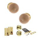 Old English Bridlington Door Knob Pack (Lock Set - Horizontal Bathlock, 4" Slim Knuckle Hinges x2) - Polished Brass