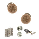 Old English Bridlington Door Knob Pack (Lock Set - Horizontal Bathlock, 4" Slim Knuckle Hinges x2) - Satin Nickel