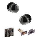 Old English Harrogate Door Knob Pack (Latch Set - 3" HD Latch, 4" Slim Knuckle Hinges x2) - Black Nickel