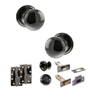 Old English Harrogate Door Knob Pack (Bathroom Set - 4" Deadbolt, 4" Slim Knuckle Hinges x2) - Black Nickel