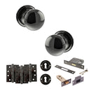 Old English Harrogate Door Knob Pack (Lock Set - 3" Latch & Deadlock, 4" Fire Rated Hinges x3) - Black Nickel