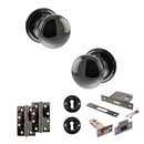 Old English Harrogate Door Knob Pack (Lock Set - 3" Latch & Deadlock, 4" Slim Knuckle Hinges x2) - Black Nickel