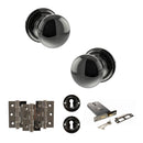 Old English Harrogate Door Knob Pack (Lock Set - Horizontal Sashlock, 3" Fire Rated Hinges x3) - Black Nickel