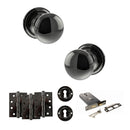 Old English Harrogate Door Knob Pack (Lock Set - Horizontal Sashlock, 4" Fire Rated Hinges x3) - Black Nickel