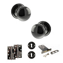 Old English Harrogate Door Knob Pack (Lock Set - Horizontal Sashlock, 4" Slim Knuckle Hinges x2) - Black Nickel