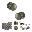 Old English Harrogate Door Knob Pack (Bathroom Set - 3" Deadbolt, 3" Fire Rated Hinges x3) - Matt Gun Metal