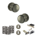 Old English Harrogate Door Knob Pack (Lock Set - 3" Latch & Deadlock, 3" Fire Rated Hinges x3) - Matt Gun Metal