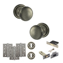 Old English Harrogate Door Knob Pack (Lock Set - 3" Latch & Deadlock, 4" Fire Rated Hinges x3) - Matt Gun Metal