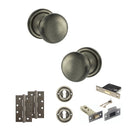 Old English Harrogate Door Knob Pack (Lock Set - 3" Latch & Deadlock, 4" Slim Knuckle Hinges x2) - Matt Gun Metal