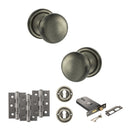 Old English Harrogate Door Knob Pack (Lock Set - Horizontal Sashlock, 3" Fire Rated Hinges x3) - Matt Gun Metal