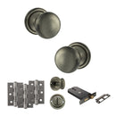 Old English Harrogate Door Knob Pack (Lock Set - Horizontal Bathlock, 3" Fire Rated Hinges x3) - Matt Gun Metal