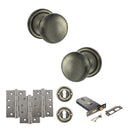 Old English Harrogate Door Knob Pack (Lock Set - Horizontal Sashlock, 4" Fire Rated Hinges x3) - Matt Gun Metal