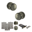 Old English Harrogate Door Knob Pack (Lock Set - Horizontal Bathlock, 4" Fire Rated Hinges x3) - Matt Gun Metal