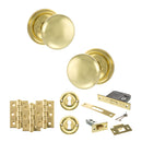 Old English Harrogate Door Knob Pack (Lock Set - 3" Latch & Deadlock, 3" Fire Rated Hinges x3) - Polished Brass