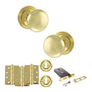 Old English Harrogate Door Knob Pack (Lock Set - Horizontal Sashlock, 4" Fire Rated Hinges x3) - Polished Brass