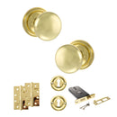 Old English Harrogate Door Knob Pack (Lock Set - Horizontal Sashlock, 4" Slim Knuckle Hinges x2) - Polished Brass