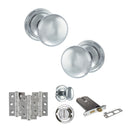 Old English Harrogate Door Knob Pack (Lock Set - Horizontal Bathlock, 3" Fire Rated Hinges x3) - Polished Chrome