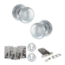 Old English Harrogate Door Knob Pack (Lock Set - Horizontal Sashlock, 4" Fire Rated Hinges x3) - Polished Chrome