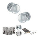 Old English Harrogate Door Knob Pack (Lock Set - Horizontal Bathlock, 4" Fire Rated Hinges x3) - Polished Chrome