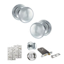 Old English Harrogate Door Knob Pack (Lock Set - Horizontal Bathlock, 4" Slim Knuckle Hinges x2) - Polished Chrome