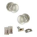 Old English Harrogate Door Knob Pack (Latch Set - 3" HD Latch, 4" Slim Knuckle Hinges x2) - Polished Nickel