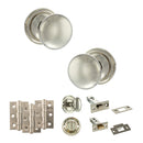 Old English Harrogate Door Knob Pack (Bathroom Set - 4" Deadbolt, 3" Fire Rated Hinges x3) - Polished Nickel
