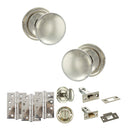 Old English Harrogate Door Knob Pack (Bathroom Set - 4" Deadbolt, 4" Fire Rated Hinges x3) - Polished Nickel