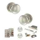 Old English Harrogate Door Knob Pack (Lock Set - 3" Latch & Deadlock, 4" Slim Knuckle Hinges x2) - Polished Nickel