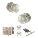 Old English Harrogate Door Knob Pack (Lock Set - Horizontal Sashlock, 3" Fire Rated Hinges x3) - Polished Nickel