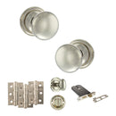 Old English Harrogate Door Knob Pack (Lock Set - Horizontal Bathlock, 3" Fire Rated Hinges x3) - Polished Nickel