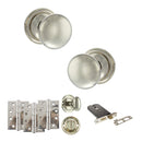 Old English Harrogate Door Knob Pack (Lock Set - Horizontal Bathlock, 4" Fire Rated Hinges x3) - Polished Nickel