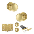 Old English Harrogate Door Knob Pack (Lock Set - Horizontal Sashlock, 3" Fire Rated Hinges x3) - Satin Brass