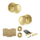 Old English Harrogate Door Knob Pack (Lock Set - Horizontal Sashlock, 4" Fire Rated Hinges x3) - Satin Brass