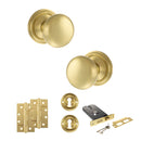 Old English Harrogate Door Knob Pack (Lock Set - Horizontal Sashlock, 4" Slim Knuckle Hinges x2) - Satin Brass